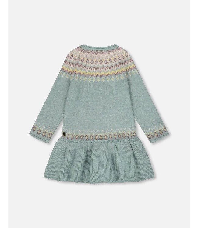 Deux par Deux Jacquard Sweater Dress with Ribbed Skirt Jade Green