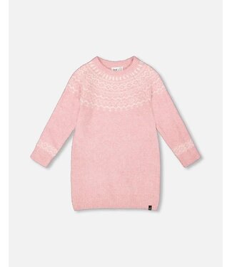 Deux par Deux Knitted Dress Norwegian Jacquard Dusty Pink