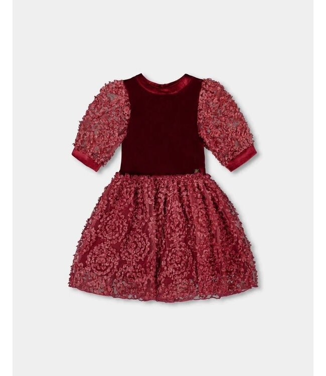 Deux par Deux Deux par Deux Puff Sleeve Velour and Lace Red Dress