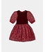 Deux par Deux Deux par Deux Puff Sleeve Velour and Lace Red Dress