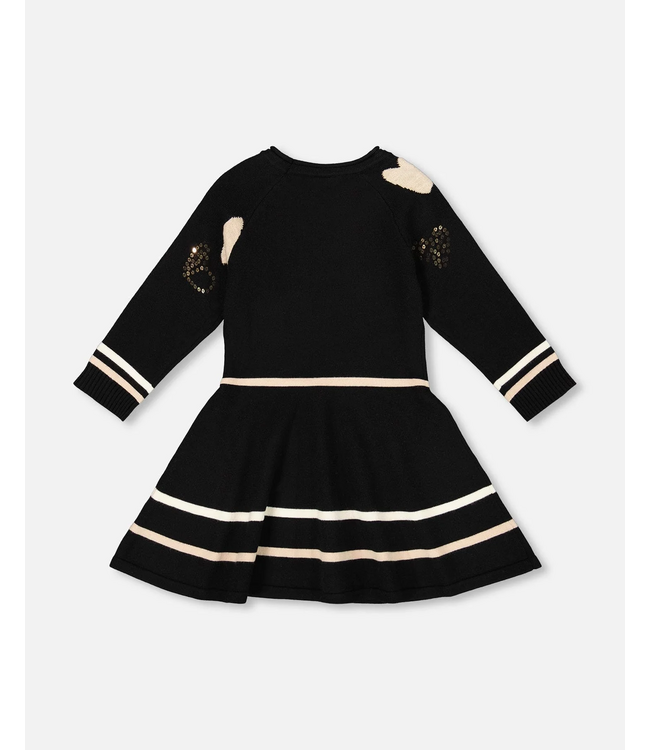 Deux par Deux Knit Dress Black with Glittery Hearts