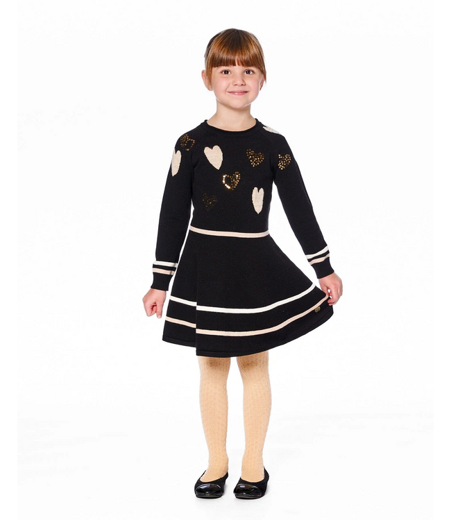 Deux par Deux Knit Dress Black with Glittery Hearts