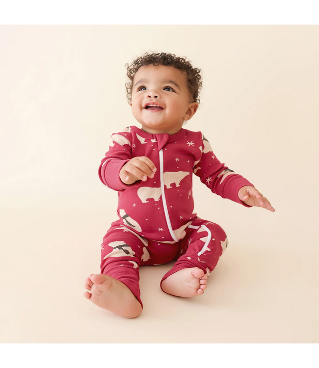 Parade Organics Baby Co. Sleeper Polar Bears Print on Red