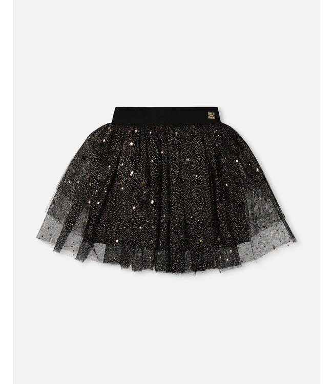 Deux par Deux Deux par Deux Multi Layer Glittering Mesh Skirt Black