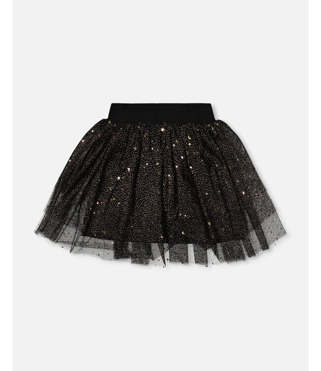 Deux par Deux Multi Layer Glittering Mesh Skirt Black