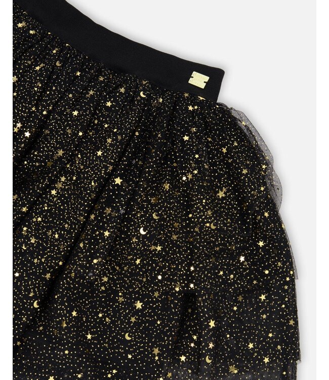 Deux par Deux Multi Layer Glittering Mesh Skirt Black