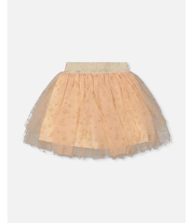 Deux par Deux Multi Layer Glittering Mesh Skirt Beige