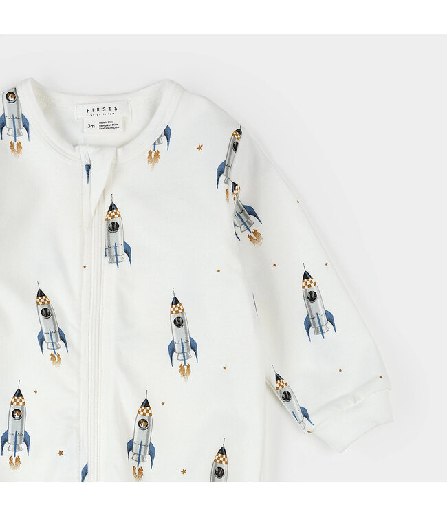 Petit Lem Footed Sleeper Rocket Print
