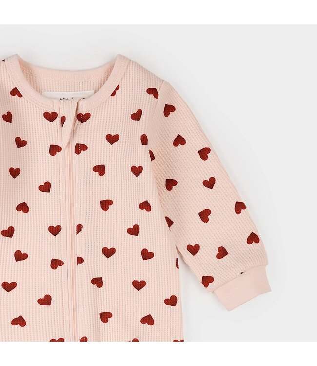 Petit Lem Footed Waffle Sleeper Hearts on Peony