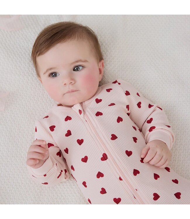 Petit Lem Footed Waffle Sleeper Hearts on Peony