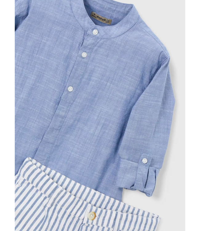 Mayoral Linen Shirt and Short Set Indigo