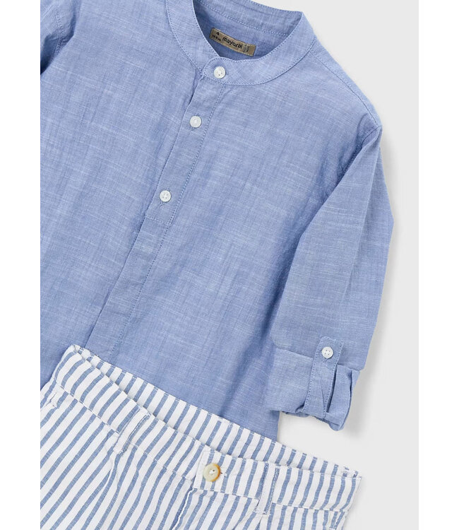 Mayoral Linen Shirt and Short Set Indigo