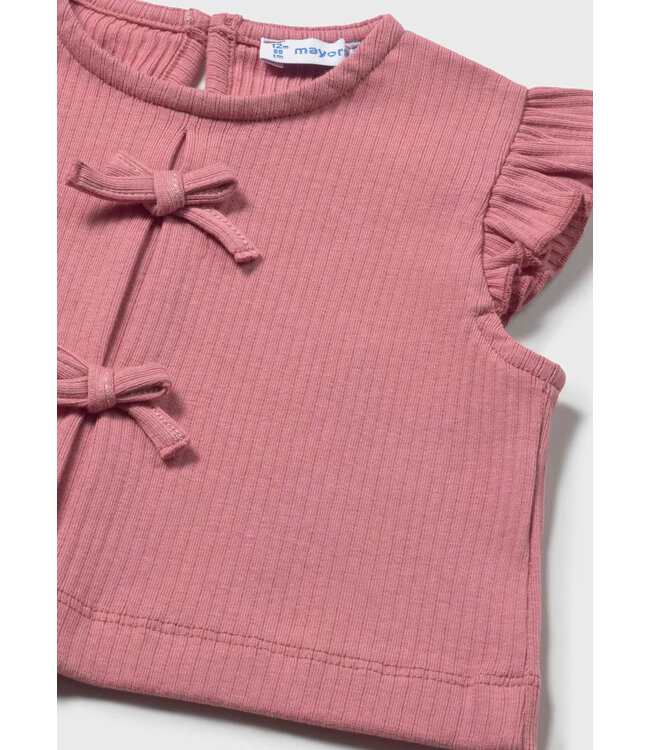 Mayoral Ribbed Bow Top Blush