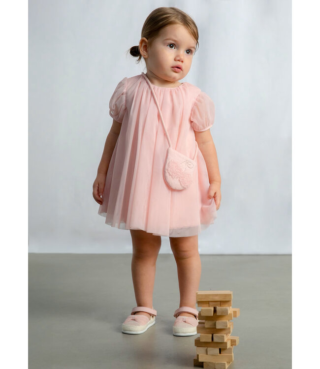 Mayoral Tulle Dress with Crossbody Bag Peony