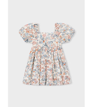 Mayoral Puff Sleeve Floral Dress Salmon