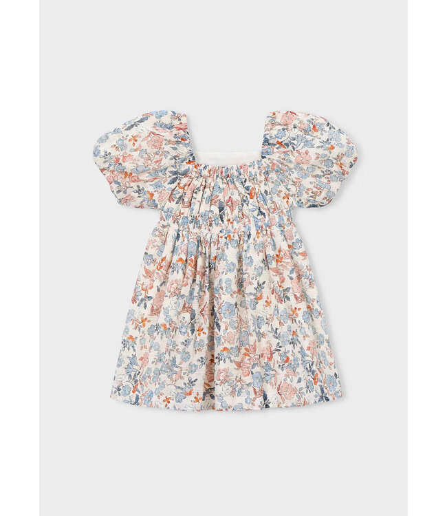 Mayoral Mayoral Puff Sleeve Floral Dress Salmon