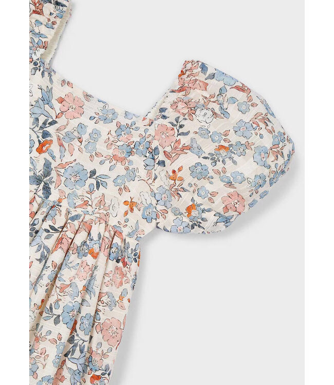 Mayoral Puff Sleeve Floral Dress Salmon