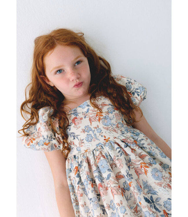 Mayoral Puff Sleeve Floral Dress Salmon