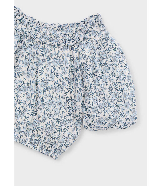 Mayoral Dobby Top Blue Floral Print