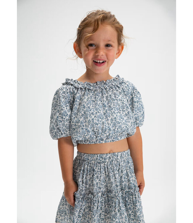 Mayoral Dobby Top Blue Floral Print