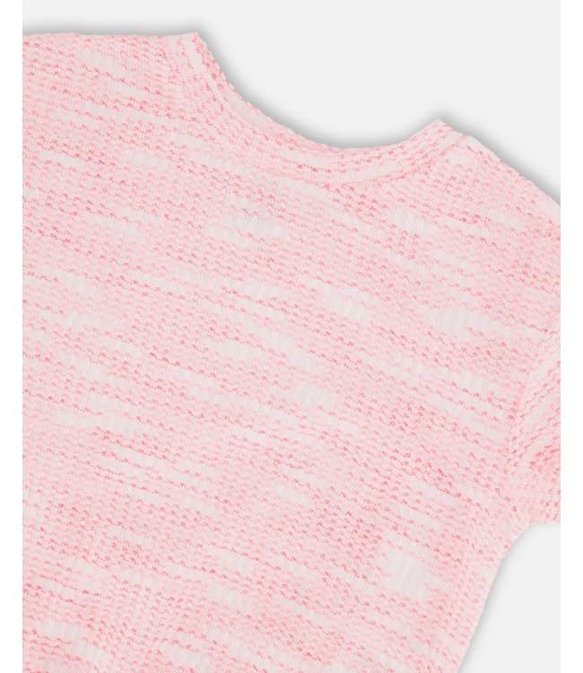Deux par Deux Jacquard Knit Tee Pink White