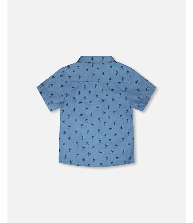 Deux par Deux Deux par Deux Chambray S/S Collared Shirt Palm Tree Print