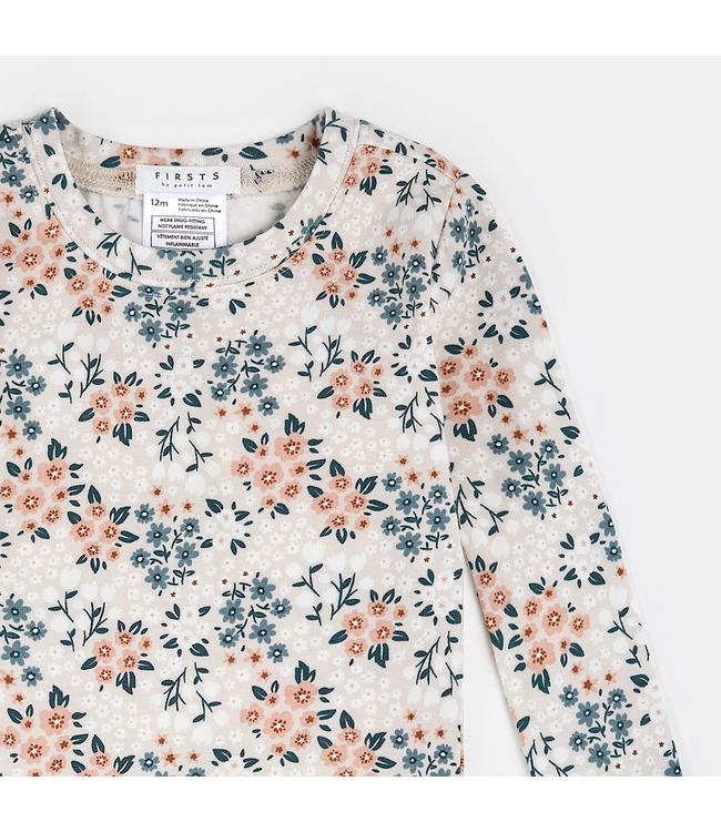 Petit Lem Petit Lem PJ Set Spring Flowers Print on Creme