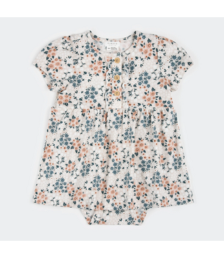 Petit Lem Petit Lem Bodysuit Dress Spring Flowers Print on Creme