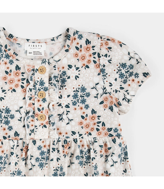 Petit Lem Bodysuit Dress Spring Flowers Print on Creme