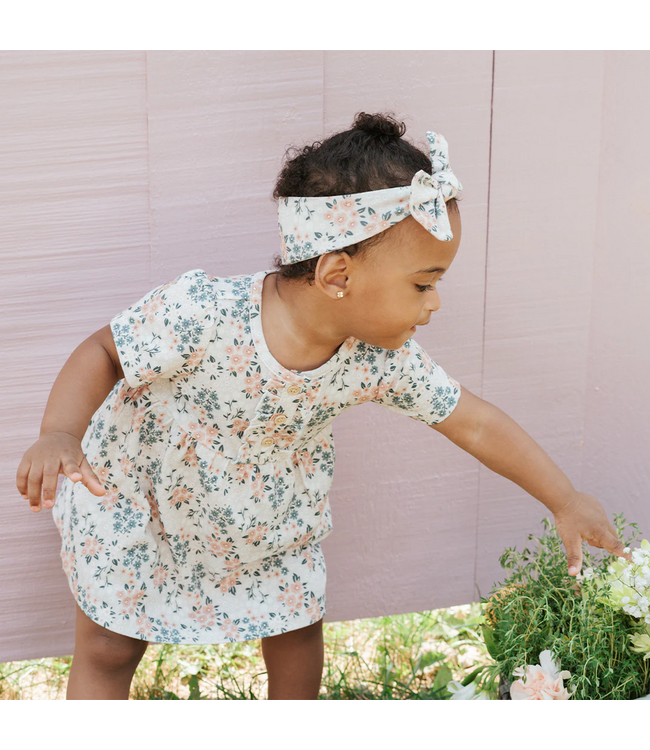 Petit Lem Petit Lem Bodysuit Dress Spring Flowers Print on Creme