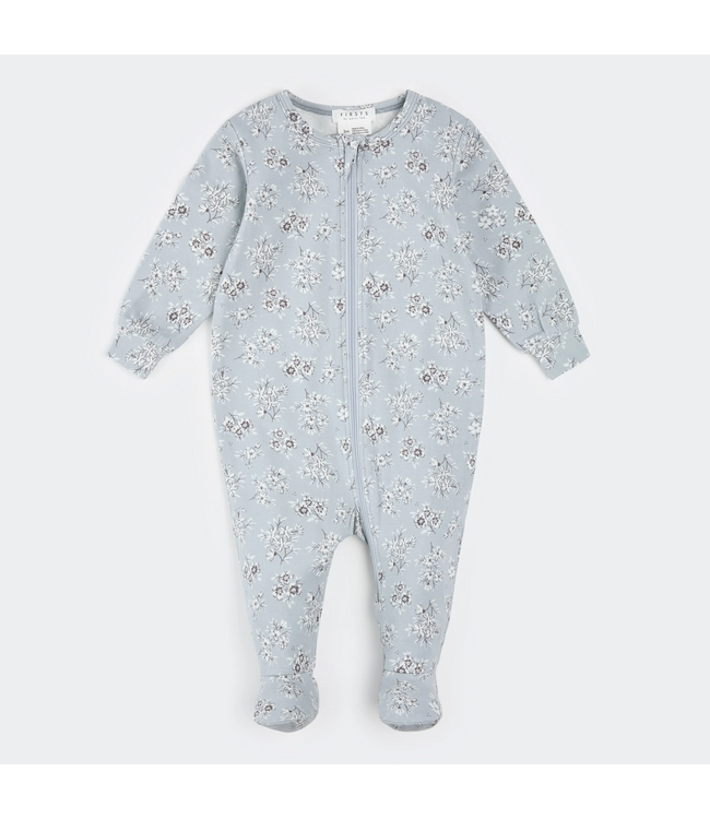 Petit Lem Petit Lem Footed Sleeper Vintage Floral Print on Powder Blue