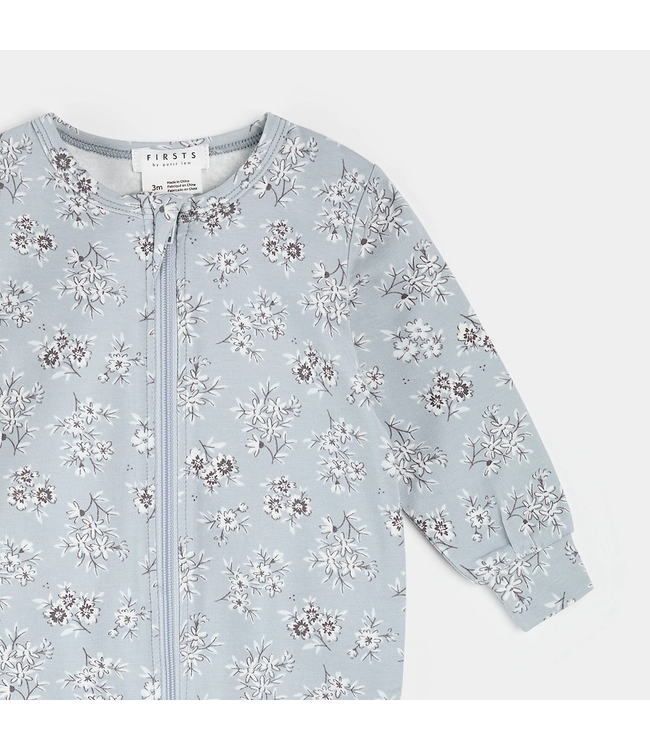 Petit Lem Petit Lem Footed Sleeper Vintage Floral Print on Powder Blue