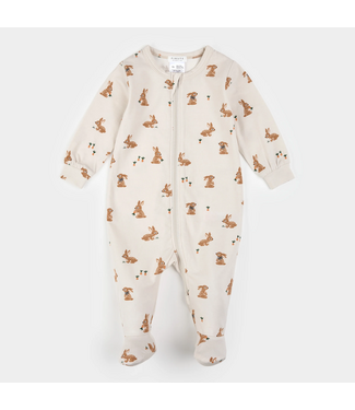 Petit Lem Footed Sleeper Bunnies Print on Creme