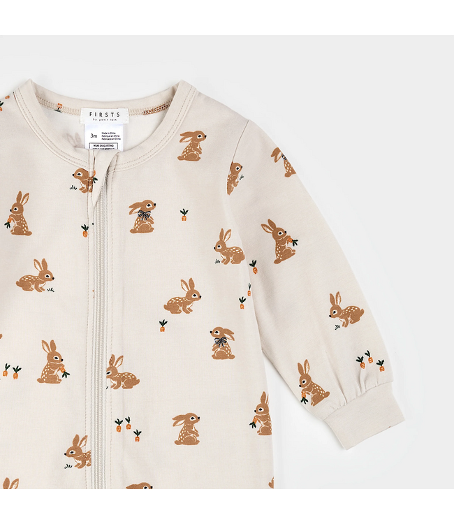 Petit Lem Petit Lem Footed Sleeper Bunnies Print on Creme