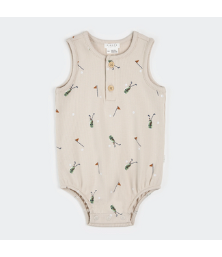 Petit Lem Petit Lem Ribbed Bubble Romper Golf Caddy Print on Sand