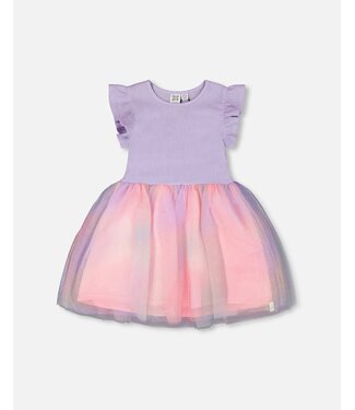 Deux par Deux Deux par Deux Bi-Material Tulle Dress in Purple Heather