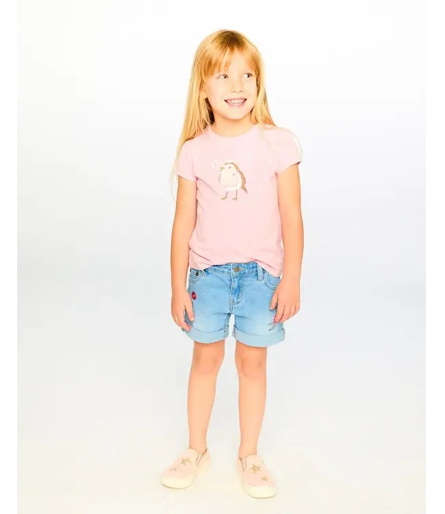 Deux par Deux Denim Shorts with Floral Embroidery