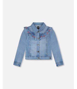 Deux par Deux Denim Jacket with Floral Embroidery