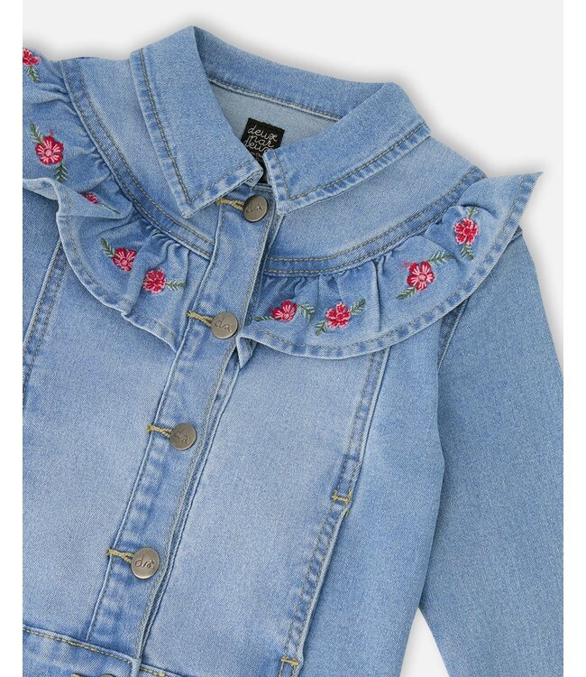 Deux par Deux Denim Jacket with Floral Embroidery