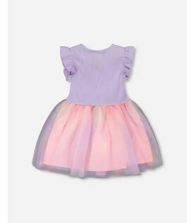 Deux par Deux Deux par Deux Bi-Material Tulle Dress in Purple Heather