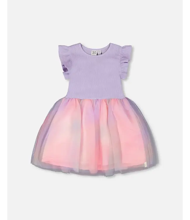 Deux par Deux Deux par Deux Bi-Material Tulle Dress in Purple Heather