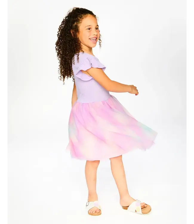 Deux par Deux Deux par Deux Bi-Material Tulle Dress in Purple Heather