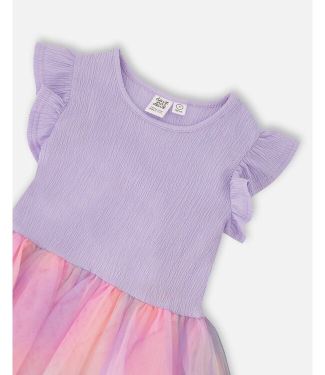 Deux par Deux Deux par Deux Bi-Material Tulle Dress in Purple Heather