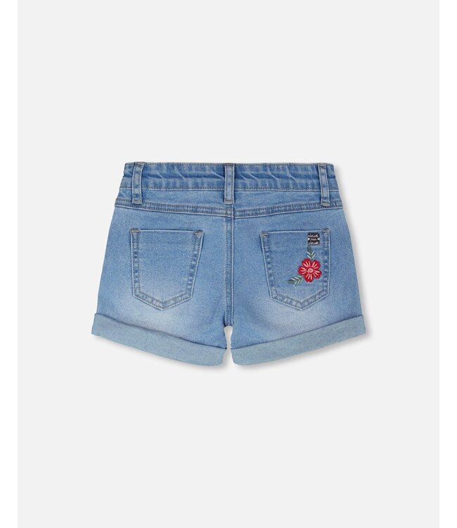 Deux par Deux Deux par Deux Denim Shorts with Floral Embroidery
