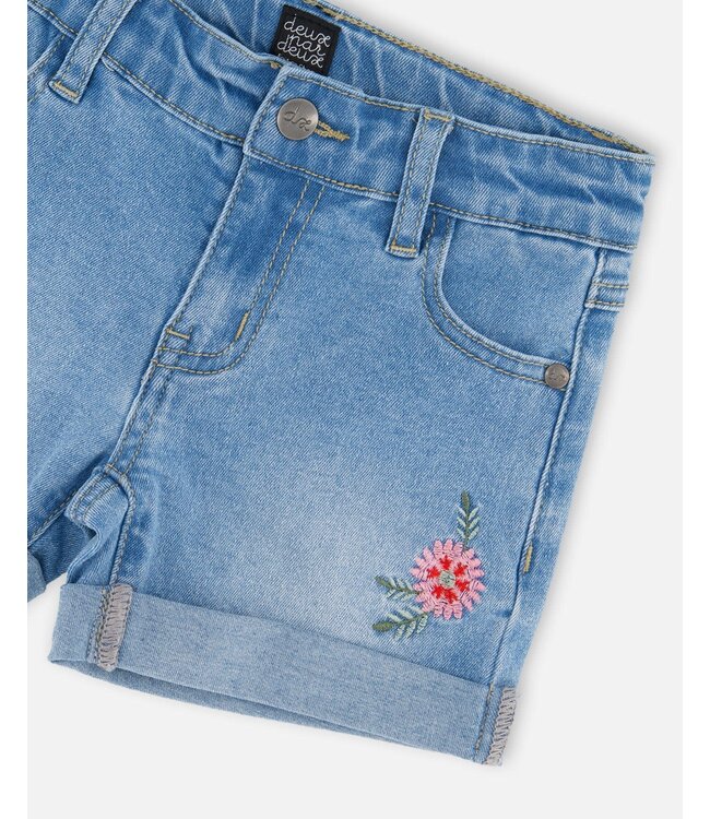 Deux par Deux Deux par Deux Denim Shorts with Floral Embroidery