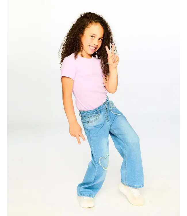 Deux par Deux Deux par Deux Wide Leg Denim with Heart Patches