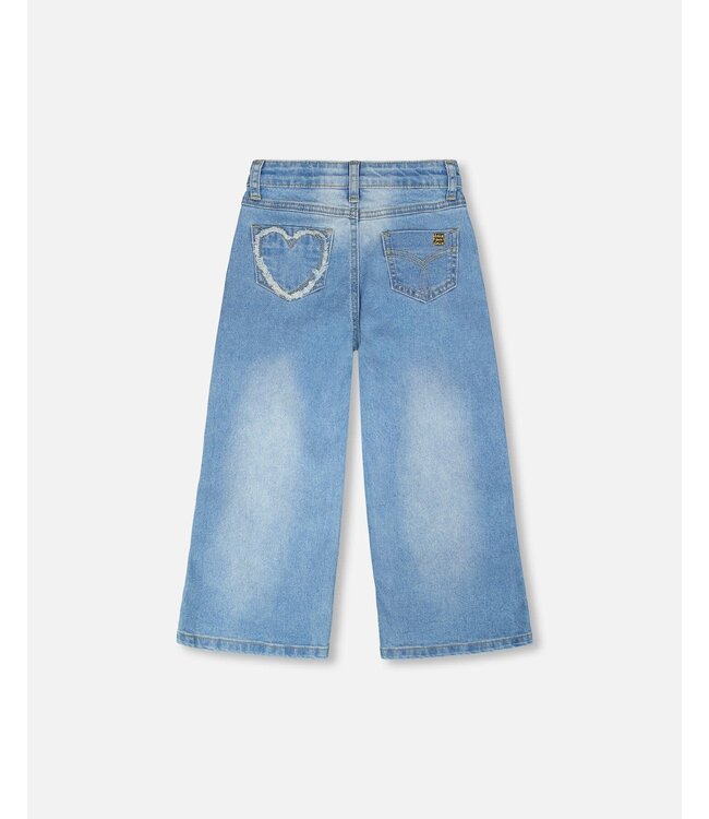 Deux par Deux Deux par Deux Wide Leg Denim with Heart Patches