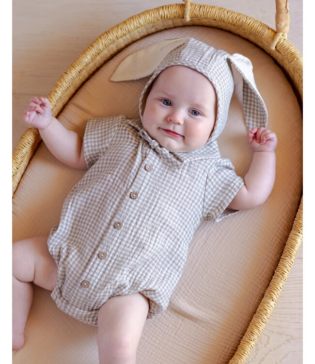Quincy Mae Matteo Romper in Sage Gingham