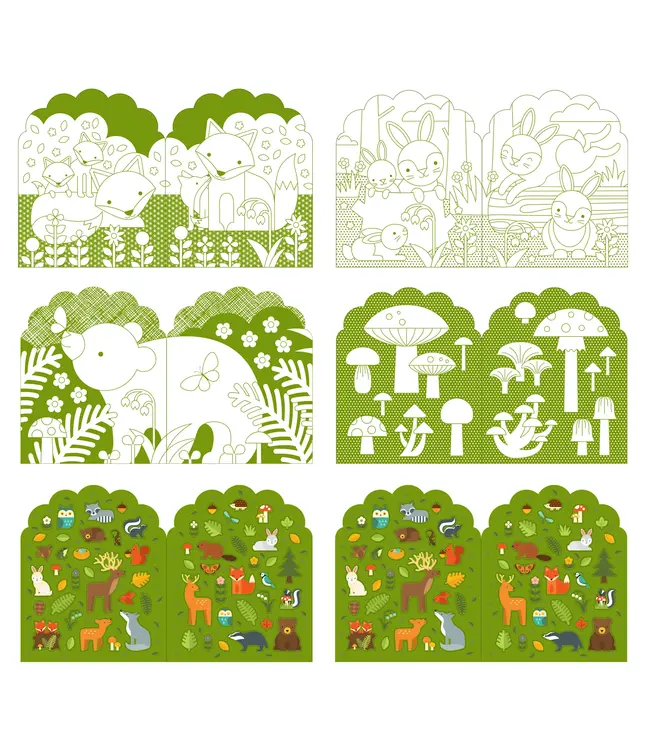 Petit Collage Colouring Book + Stickers Woodland