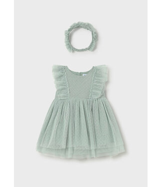 Mayoral Mayoral Infant Tulle Flutter Sleeve Dress with Headband